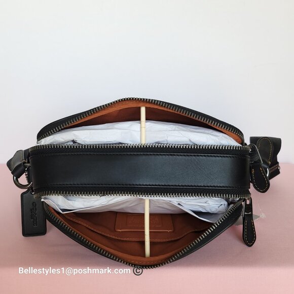 COACH Unisex Graham Signature Canvas & Leather Crossbody Bag -Tan/Black color🎈⭐ - Picture 12 of 16